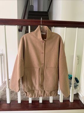 Touché Tan Bomber Jacket with Snap Front